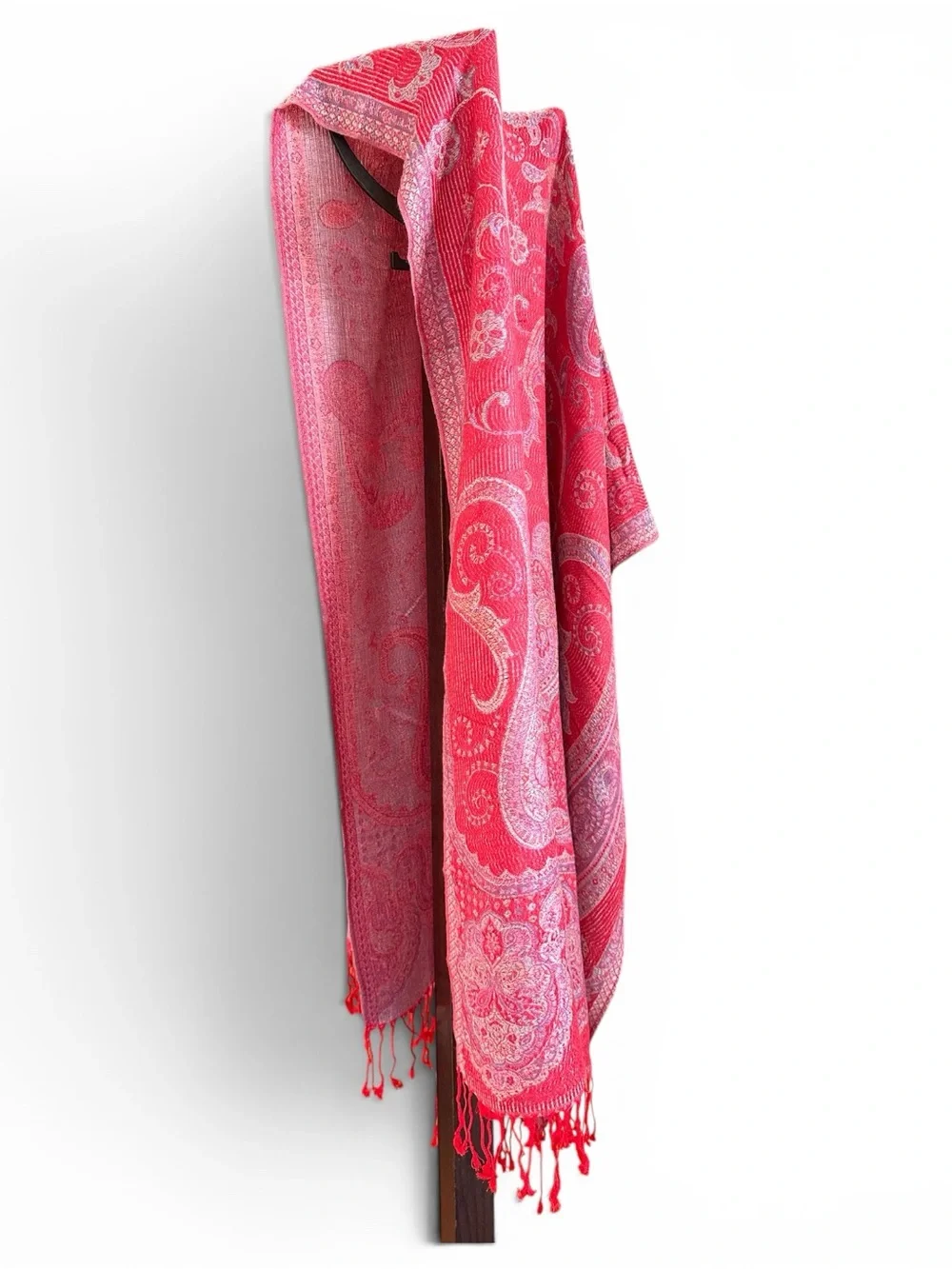 Red Paisley Silk and Wool Blend Scarf / Wrap